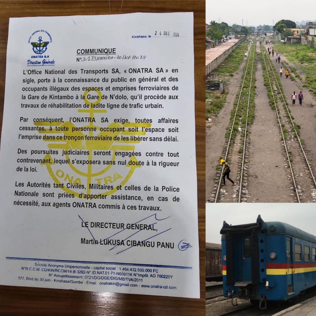 Réhabilitation  de la voie ferrée à Kinshasa : les occupants illégaux des espaces et emprises avertis par l’ONATRA