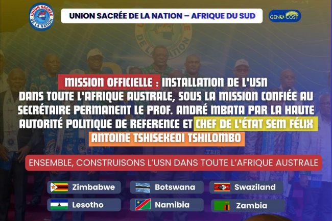Afrique australe : mandaté par le Président de la République à travers le Secrétaire Permanent, le Révérend Thomas Kamwend chargé d’implanter l’Union Sacrée dans six pays