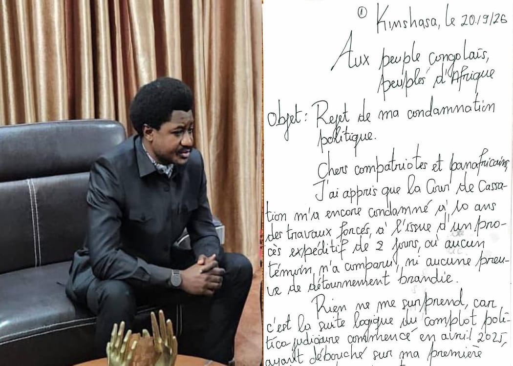« La prison n’arrête pas le destin » : depuis sa cellule, Constant Mutamba livre sa riposte après sa condamnation